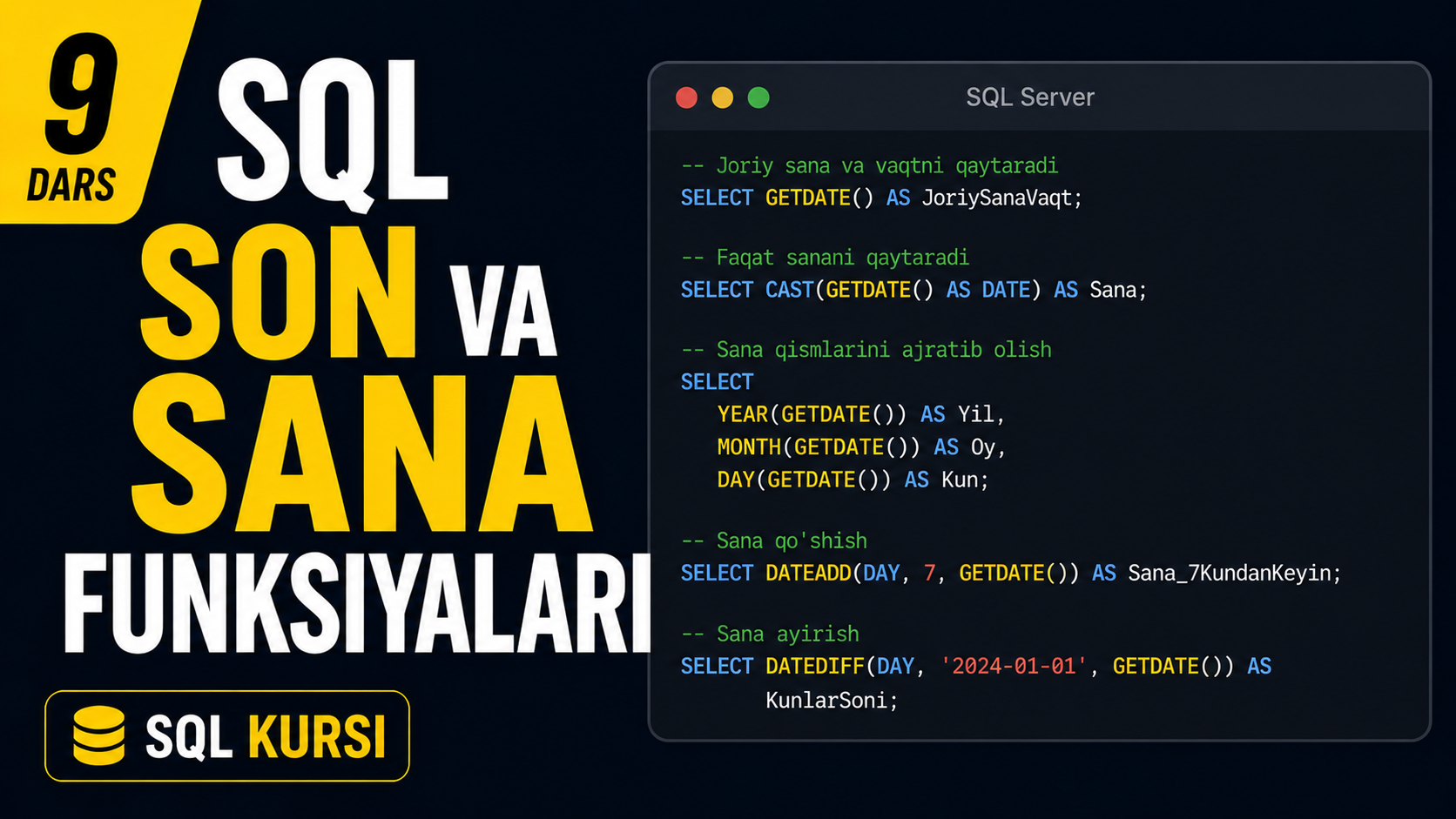 9-dars. Son va sana funksiyalari