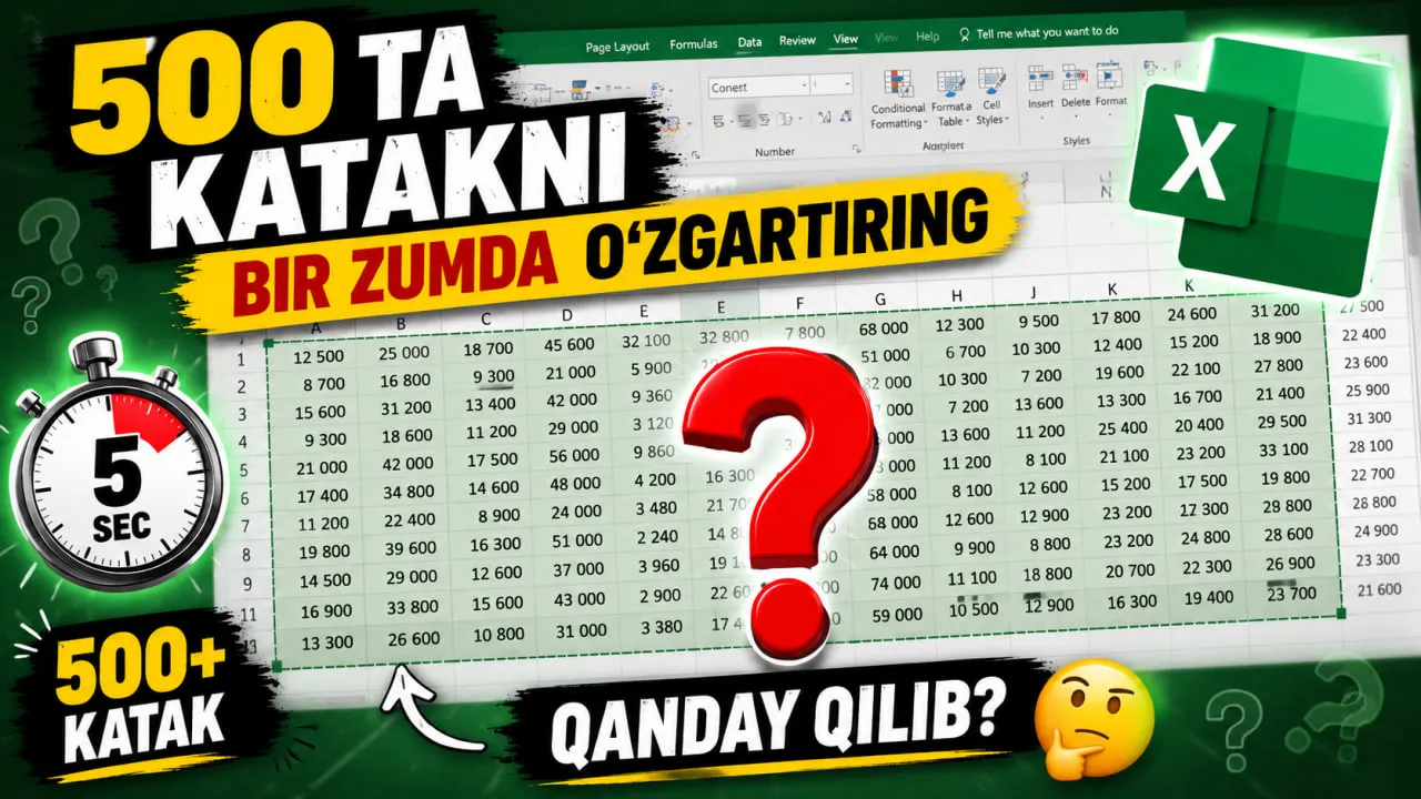 Katta diapazonni birdaniga o'zgartirish I Excel Topshiriq #1