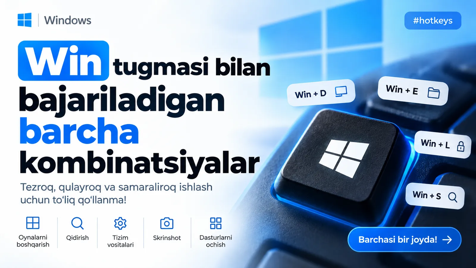 Win tugmasi bilan bajariladigan barcha foydali kombinatsiyalar